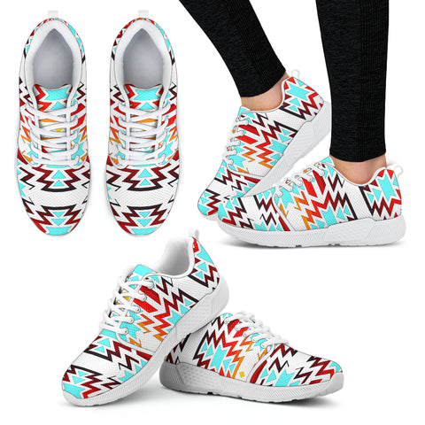 Big Pattern Fire Colors and Turquoise white Sopo Athletic Sneakers White Sole