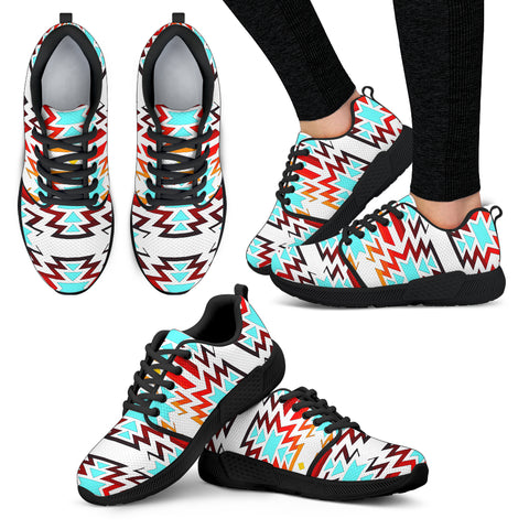 Big Pattern Fire Colors and Turquoise white Sopo Athletic Sneakers