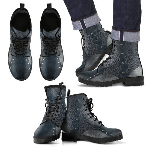 Navy Lace Men's Leather Boots