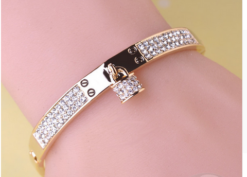 Luxurious Crystal Fine Jewelry Lock Lovers Bracelet