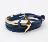 Fashion Jewelry PU Leather Men/Women Half Bend Anchor Bracelet