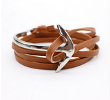Fashion Jewelry PU Leather Men/Women Half Bend Anchor Bracelet