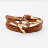 Fashion Jewelry PU Leather Men/Women Half Bend Anchor Bracelet
