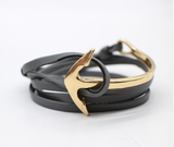 Fashion Jewelry PU Leather Men/Women Half Bend Anchor Bracelet