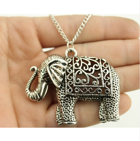 Antique Silver Tone Elephant Necklace