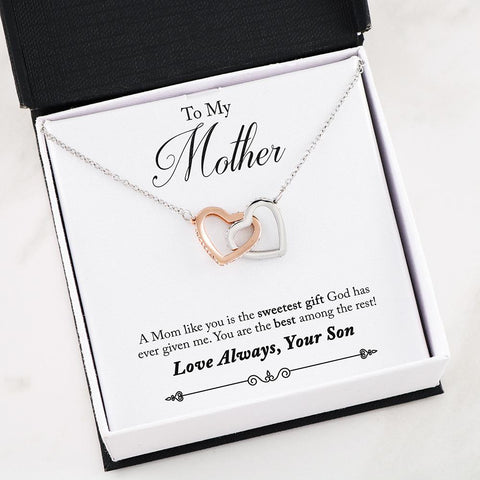 Son to Mom- Best- Interlocking Hearts Necklace