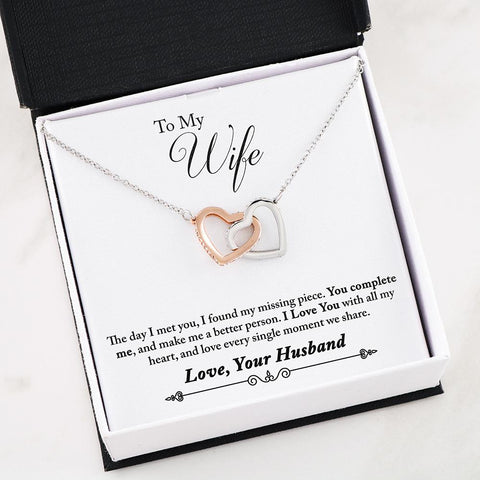Husband to Wife-Complete-Interlocking Hearts Necklace