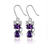 100% 925 Sterling Silver and Austria Crystal Cat Earrings