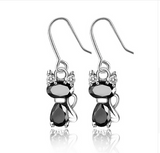 100% 925 Sterling Silver and Austria Crystal Cat Earrings