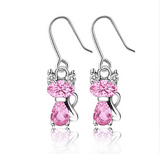 100% 925 Sterling Silver and Austria Crystal Cat Earrings