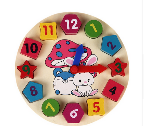 Educational Wooden 12 Number Colorful Puzzle Digital Geometry Clock for Baby