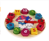 Educational Wooden 12 Number Colorful Puzzle Digital Geometry Clock for Baby