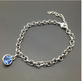 12 Birthstone Single Crystal Charm Link Chain Bracelet