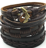 4pcs 1 Set Punk Genuine Wrap Leather Bracelets Men