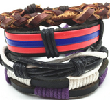 4pcs 1 Set Punk Genuine Wrap Leather Bracelets Men