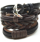 4pcs 1 Set Punk Genuine Wrap Leather Bracelets Men Offer