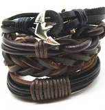 4pcs 1 Set Punk Genuine Wrap Leather Bracelets Men