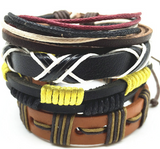 4pcs 1 Set Punk Genuine Wrap Leather Bracelets Men