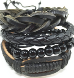 4pcs 1 Set Punk Genuine Wrap Leather Bracelets Men Offer