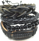 4pcs 1 Set Punk Genuine Wrap Leather Bracelets Men