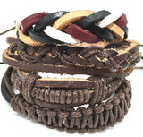 4pcs 1 Set Punk Genuine Wrap Leather Bracelets Men