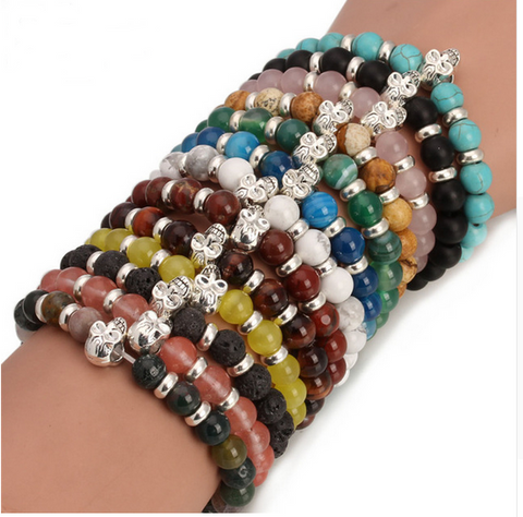 Lava Stone and Tiger Eye Calavera Bracelets
