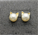 Cute Pearl Cat Head Stud Earrings Offer