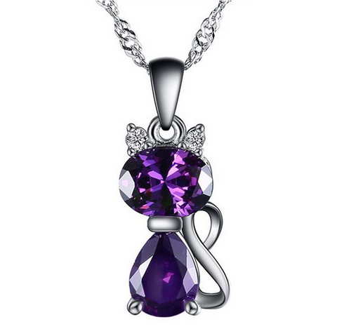 Unique Silver Plated Cat Pendant Austria Crystal Necklace