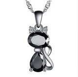 Unique Silver Plated Cat Pendant Austria Crystal Necklace Offer