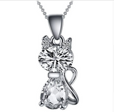 Unique Silver Plated Cat Pendant Austria Crystal Necklace Offer