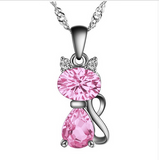 Unique Silver Plated Cat Pendant Austria Crystal Necklace Offer