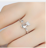 Delicate Rose Gold or Silver Tone Cat Shape Clear Crystal Ring Offer