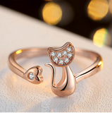 Delicate Rose Gold or Silver Tone Cat Shape Clear Crystal Ring Offer