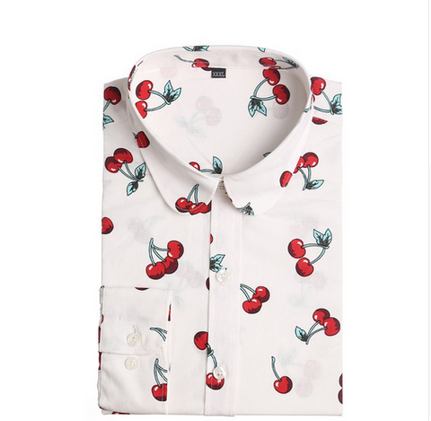 Ladies Casual Long Sleeve Cherry and Floral Blouses