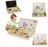 Drawing Writing Board Magnetic Puzzle Double Easel Kid Wooden Toy