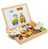 Drawing Writing Board Magnetic Puzzle Double Easel Kid Wooden Toy