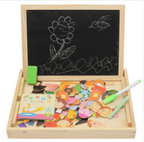 Drawing Writing Board Magnetic Puzzle Double Easel Kid Wooden Toy