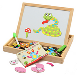 Drawing Writing Board Magnetic Puzzle Double Easel Kid Wooden Toy