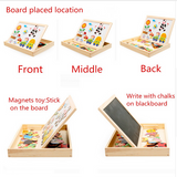 Drawing Writing Board Magnetic Puzzle Double Easel Kid Wooden Toy
