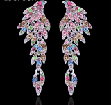 4 Colors Eagle Crystal Bridal Drop Long Earrings with Stones for Women Silver Plated