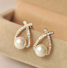 Crystal Pearl Cubic Zircon Diamond Stud Earring for Women