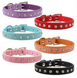 Clear Rhinestones Diamante Soft Suede Leather Dog /Puppy/ Cat/ Collars