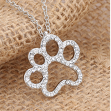 Silver Plated Black and White Crystal Rhinestone Dog Paw Necklace Offer