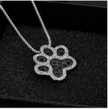 Silver Plated Black and White Crystal Rhinestone Dog Paw Necklace Offer
