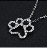 Silver Plated Black and White Crystal Rhinestone Dog Paw Necklace Offer