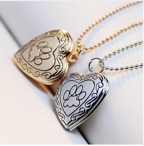 Dog Paw Print Photo Frames Locket Necklaces