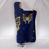 Blue Rose Damask Butterfly Hooded Blanket