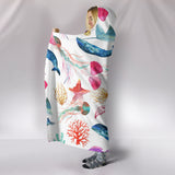 Watercolor Ocean Hooded Blanket with Whales and Fish