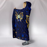 Blue Rose Damask Butterfly Hooded Blanket