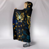 Butterflies in Blue Damask Hooded Blanket